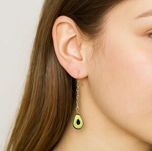Avocado Dangle Earrings in Green and Gold -Hypoallergenic